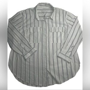 Women's Ava & Viv Long Sleeve Button-Down Shirt Size XXL black white Pockets